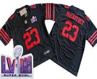 Men%27s San Francisco 49ers #23 Christian McCaffrey Limited Black LVIII Super Bowl FUSE Vapor Jersey